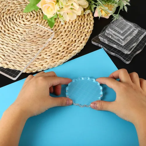 Vista 6 de PATIKIL Bloque de sello acrílico de 6 x 5 pulgadas, bloque de estampado transparente con líneas de cuadrícula, bloques de montaje decorativos