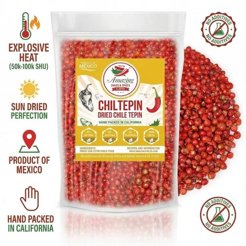 Vista 7 de Pimientos Chiltepin secos (Chile Tepin) – Bolsa de 2 onzas – Ideal para usar con mariscos, salsas, guisos, salsa, carnes. Muy caliente con un sabor