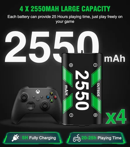 Vista 2 de Cargador de batería para control de Xbox One recargable con 4 baterías Xbox One Series X de 2550 mAh, kit de accesorios de carga Xbox para Xbox One