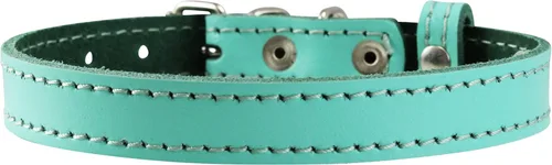 Vista 3 de Collar de perro de cuero genuino para perros y cachorros más pequeños, 3 tamaños, turquesa (cuello: 9.25"-11"; 1/2" de ancho)