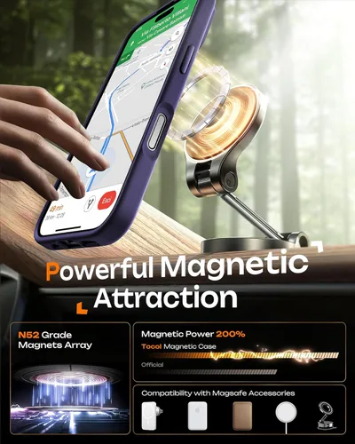 Vista 291 de TOCOL Funda para iPhone 11, compatible con Magsafe, protección completa de cámara, imanes integrados, protección contra caídas, funda translúcida