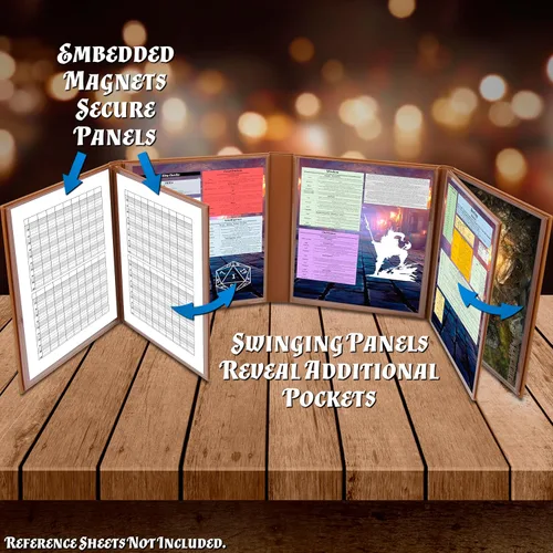 Vista 2 de CASEMATIX DM Screen de cuero sintético de 8 paneles pantalla GM de lujo - Pantalla plegable de ocho paneles Dungeon Master con 2 paneles oscilantes