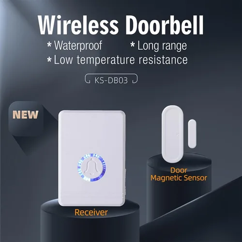 Vista 2 de [Seguridad inteligente] Dispositivo de seguridad de timbre con sensor de puerta, ajuste de volumen de 5 niveles, 48 campanillas, emparejamiento