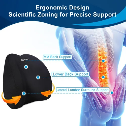 Vista 5 de QUTOOL Almohada de apoyo lumbar para silla de oficina, soporte de espuma viscoelástica para espalda baja, alivio del dolor de espalda, cojín