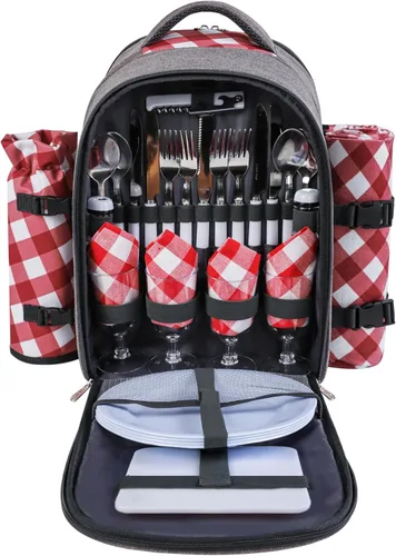 Vista 13 de Apollo Walker - Set de mochila para picnic para 2 personas con compartimiento refrigerado, soporte desmontable para botella/vino, manta de forro