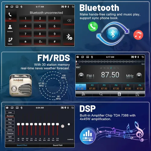 Vista 6 de Para 2001-2007 Toyota Highlander Radio, Roinvou 2+32G Android 11 CarPlay Estéreo de coche con Android Auto 9 pulgadas Pantalla táctil Bluetooth