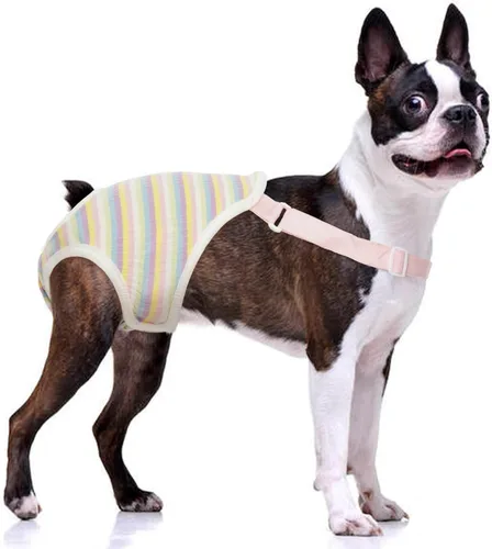 Vista 6 de QBLEEV Pañales para perras para hembra, lavables, sanitarios, con tirantes ajustables, pañales reutilizables para perros machos en celo, lindas