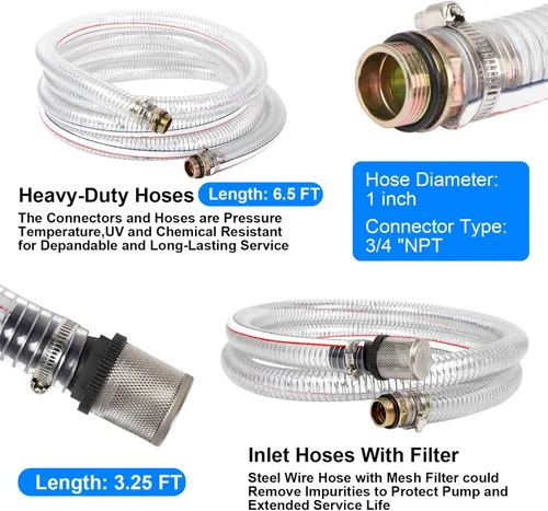 Vista 5 de 12 Volt Fuel Transfer Pump, Auto Shut Off Nozzle & Hoses for Diesel, Kerosene, Machine, Transformer Oil, 12 GPM Self Priming DC Electric Fuel