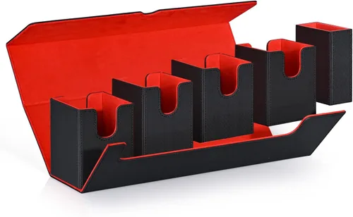 Vista 19 de UAONO Caja de cartas con bandeja de dados para MTG, funda de cartas 5 en 1 con capacidad para más de 800 tarjetas sin mangas, organizador magnético