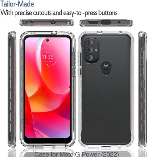 Vista 5 de Funda transparente compatible con Moto G Power 2022 con protector de pantalla de vidrio templado, bonito protector de cristal a prueba de golpes