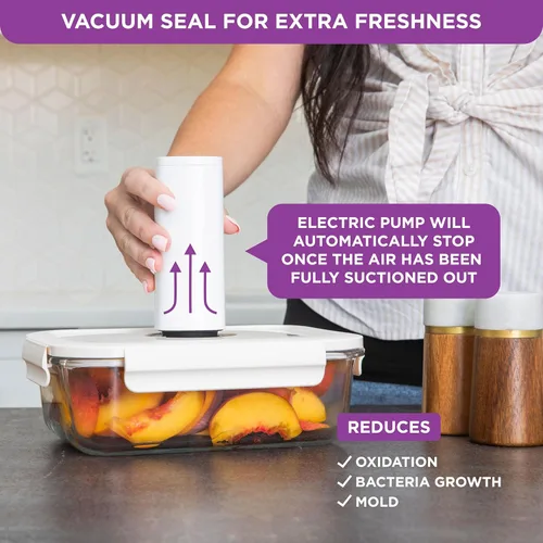 Vista 5 de HOLDN’ STORAGE Recipientes de almacenamiento al vacío para alimentos, juego de 4 recipientes de compartimentos y bomba electrónica - Mantenga