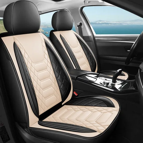 Vista 13 de FREESOO Fundas de asiento delantero de automóvil, 2 unidades, protector de cuero para asiento del conductor, compatible con bolsa de aire, ajuste