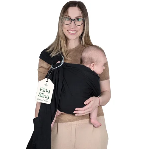 Vista 15 de Portabebés Ring Sling - Probado en laboratorio de EE.UU., 100% muselina de algodón natural, transpirable y ergonómico Ring Sling gris rosado