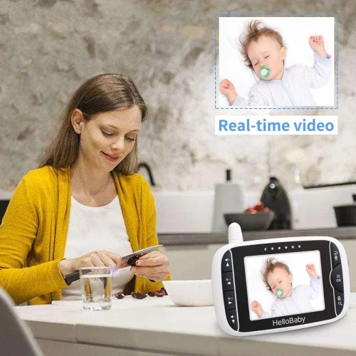 Vista 6 de HelloBaby Monitor de video para bebés con cámara remota Pan-Tilt-Zoom, pantalla LCD a color de 3.2 pulgadas, visión nocturna por infrarrojos