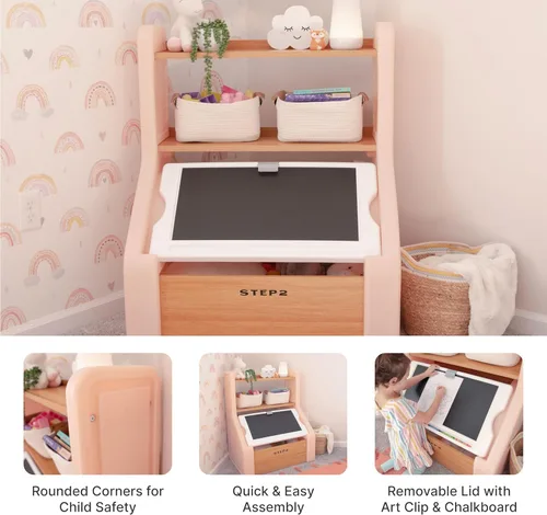 Vista 2 de Step2 Harmony - Caja de almacenamiento de juguetes, madera y plástico, estantes para libros, contenedor de almacenamiento de juguetes con tapa