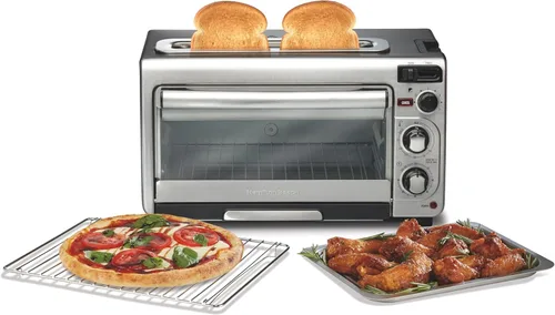 Hamilton Beach Horno tostador de encimera 2 en 1 y tostadora de 2 rebanadas de ranura larga, temporizador de 60 minutos y apagado automático,