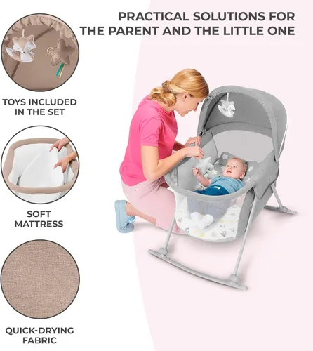 Vista 7 de Kinderkraft LOVI Cuna de Viaje para Bebé, Cuna Portátil Plegable con Mosquitera Integrada, Capota Ajustable y Función de Cuna Adicional, Beige