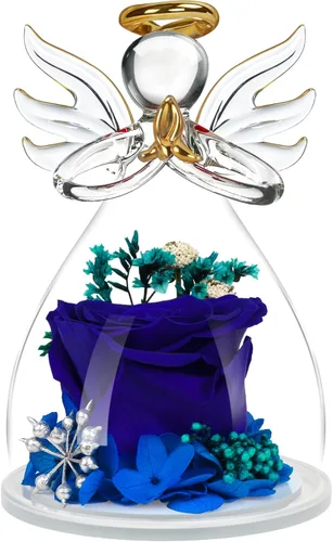 Regalos para el día de la madre, flores frescas para entrega, regalos de cumpleaños para mujeres y ella, flores preservadas en figuras de ángel, Azul