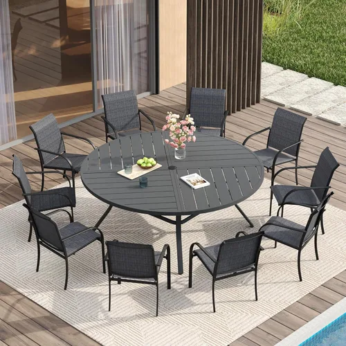 Vista 46 de VICLLAX Juego de comedor de patio de 7 piezas para 6, juego de muebles de exterior incluye mesa rectangular de 59 pulgadas para exteriores y 6