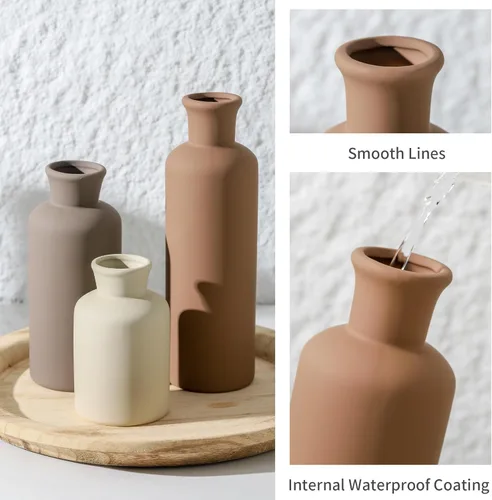 Vista 7 de Juego de 3 jarrones de cerámica, jarrones modernos neutros de flores, decoración del hogar, decoración rústica de granja, jarrón de pampas