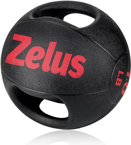 ZELUS Balón medicinal con doble agarre, pelota de ejercicio de 10/20 libras, pelota de peso con asas, pelota de ejercicio con agarre texturizado,