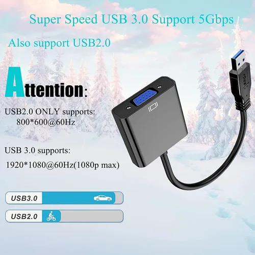 Vista 3 de Adaptador USB a VGA, adaptador USB 3.0 a VGA, convertidor de video multipantalla, compatible con PC, portátil, Windows XP/7/8/10/11 de escritorio