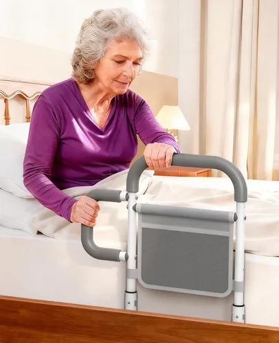 ONTHEWEI Rieles de cama para adultos mayores, con doble asa antideslizante y bolsa de almacenamiento, se adapta a la mayoría de tamaños de cama,