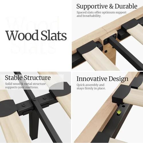 Vista 4 de Awesofurni Base de cama individual, plataforma de madera maciza de 12 pulgadas con listones de madera, marco de cama de madera con acabado natural