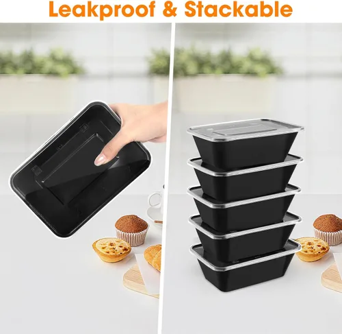 Vista 4 de Paquete de 50 (100 piezas) recipientes de preparación de comidas de 25 onzas, reutilizables, fáciles de abrir con tapa, aptos para alimentos