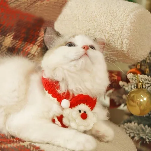 Vista 4 de Bufanda de Navidad para perros y gatos, diseño de bufanda tejida a mano, bufanda cálida para mascotas, invierno, Navidad, vacaciones, bufanda