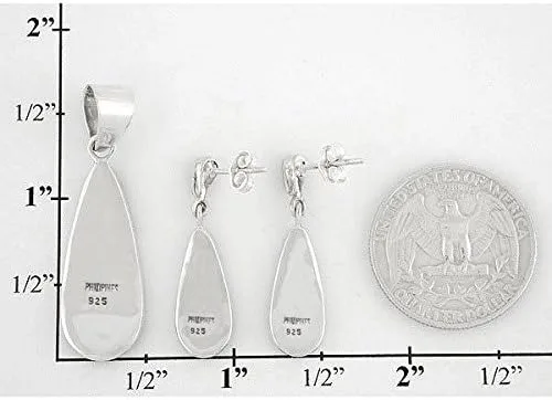 Vista 6 de Sterling Silver Genuine Turquoise Necklace & Earrings Matching Set (Choose Style)