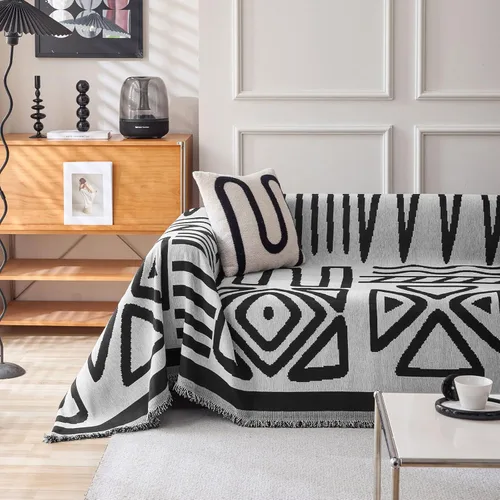 Vista 13 de VClife Funda bohemia de felpilla para sofá, apta para mascotas, gruesa, beige, crema, blanco, a cuadros, triangular, con borlas, agradable a