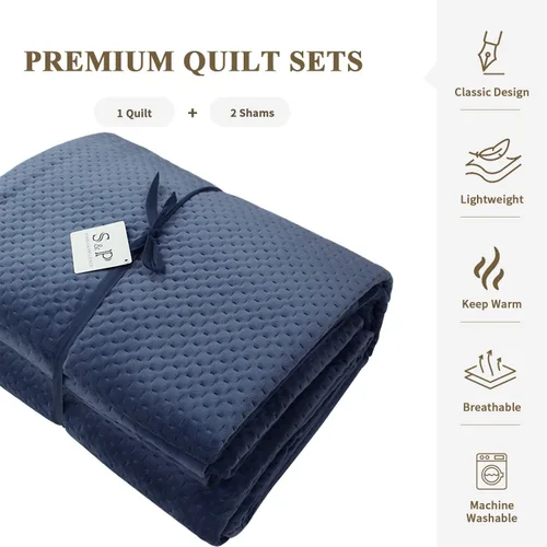 Vista 3 de Simple&Opulence Juego de colcha de terciopelo lujoso con microfibra cepillada, 3 piezas, patrón de lujo, suave y sólido (azul antiguo, King)