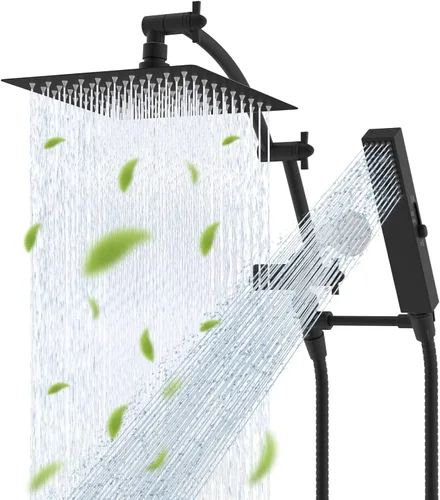 Vista 10 de Hibbent Cabezal de Ducha de Lluvia Filtrado Completamente Metálico de 10'' con Combo Manual, Vara de Ducha de Alta Presión, Brazo de Extensión