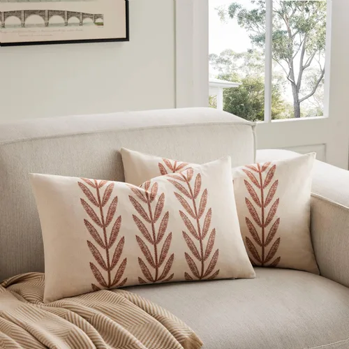 Vista 23 de Juego de 2 fundas de almohada 100% algodón con estampado pastoral negro de hojas de granja, 16 x 16 pulgadas, para sofá, cama, sala de estar