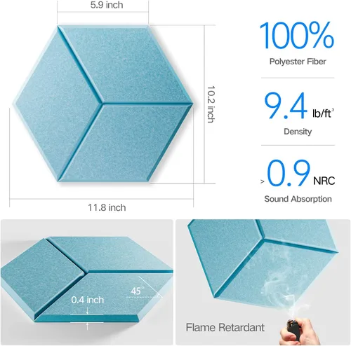 Vista 72 de Paquete de 12 paneles acústicos autoadhesivos de 12 x 10 x 0.4 pulgadas, paneles de espuma a prueba de sonido con alta densidad, elegante diseño