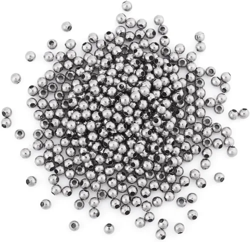 500pcs 2mm 304 Stainless Steel Round Beads Metal Tiny Smooth Rondelle Loose Spacer Ball Beads for DIY Bracelet Necklace Jewelry Crafts Making Hole:
