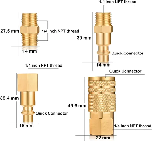 Vista 2 de Kit de acoplador de aire y enchufe, accesorios de aire de conector rápido, accesorio de manguera de aire industrial NPT de 1/4 de pulgada (4 piezas)