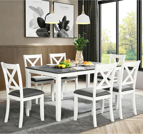 Vista 19 de Harper & Bright Designs Juego de mesa de comedor de altura de mostrador de 5 piezas para 4, mesa de cocina de granja cuadrada de 34.5 pulgadas con 4