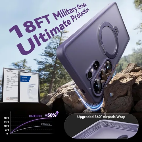 Vista 6 de CASEKOO Funda violeta cobalto para Samsung Galaxy S26 Ultra con soporte magnético de 360 giros [compatible con MagSafe]