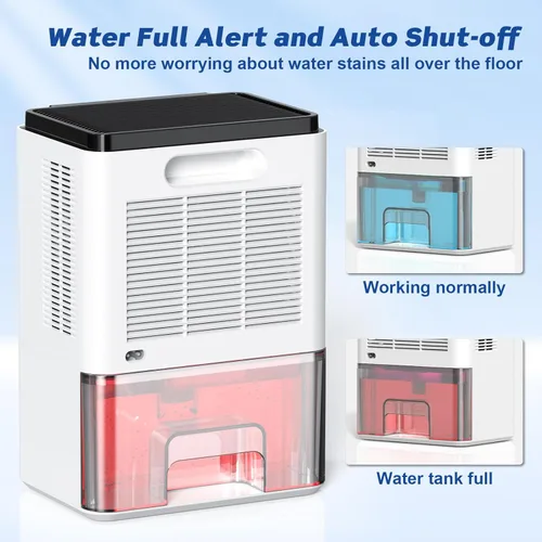 Vista 4 de Deshumidificador para sótano, deshumidificador silencioso de 75 onzas para dormitorio con apagado automático, 2 modos de deshumidificación, modo