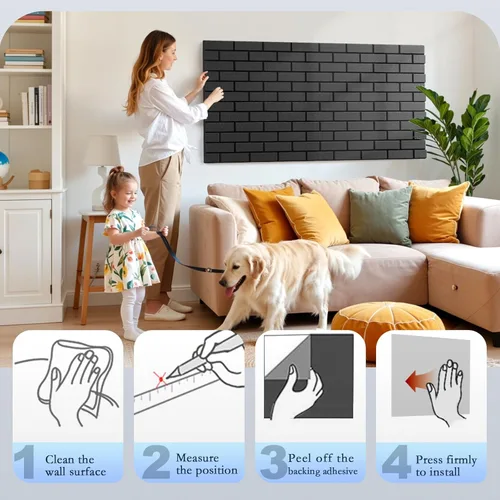 Vista 6 de Paquete de 12 paneles acústicos, paneles autoadhesivos con patrón de ladrillo 3D a prueba de sonido para paredes, paneles decorativos de pared