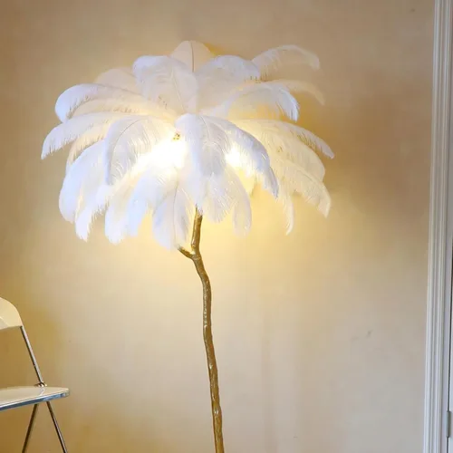 Vista 8 de JAYMP Lámpara de mesa de plumas de avestruz con cable enchufable para sala de estar, sofá, mesita de noche, lámpara de lectura de pie, elegante