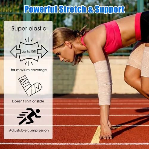 Vista 5 de Nuogo Paquete de 80 vendajes elásticos de 4 pulgadas, vendaje de compresión reutilizable con cierre automático para piernas, rodillas, tobillos