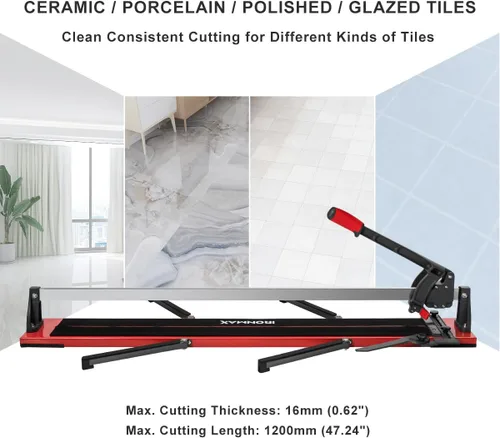 Vista 2 de IRONMAX Cortador de azulejos manual de 48 pulgadas, herramientas profesionales de corte de azulejos de cerámica con mango ergonómico, escala