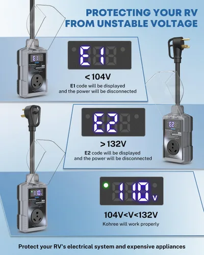Vista 4 de Kohree Protector contra sobretensiones RV de 30 amperios, 14000 julios, protección contra sobretensiones de sobretensión, enchufe adaptador de RV