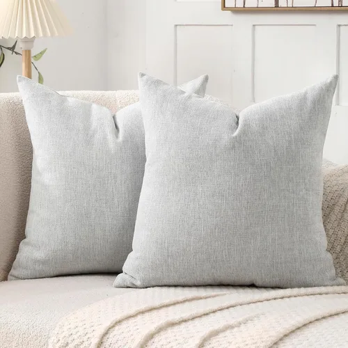 Vista 18 de Jepeak - Fundas de cojín de arpillera, paquete de 2 fundas de almohada cuadradas sólidas, gruesas y decorativas para el sofá o sillón, estilo casa