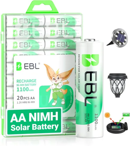 Vista 11 de EBL Baterías recargables AA, 1.2 V 1100 mAh de alta capacidad AA para luces solares de jardín (paquete de 8)