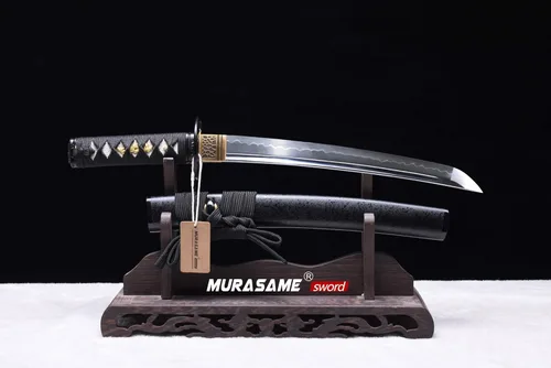 Vista 2 de MURASAME Espada Tanto Katana Corta de Arcilla Templada Acero T10 Hamon Real Muy Afilar Espiga Completa Hecha a Mano