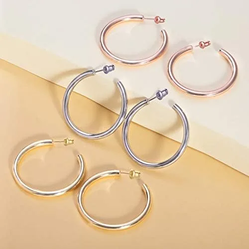 Vista 5 de Howoo Aretes de aro chapados en oro de 14 quilates con aros de oro grueso pulido para mujer